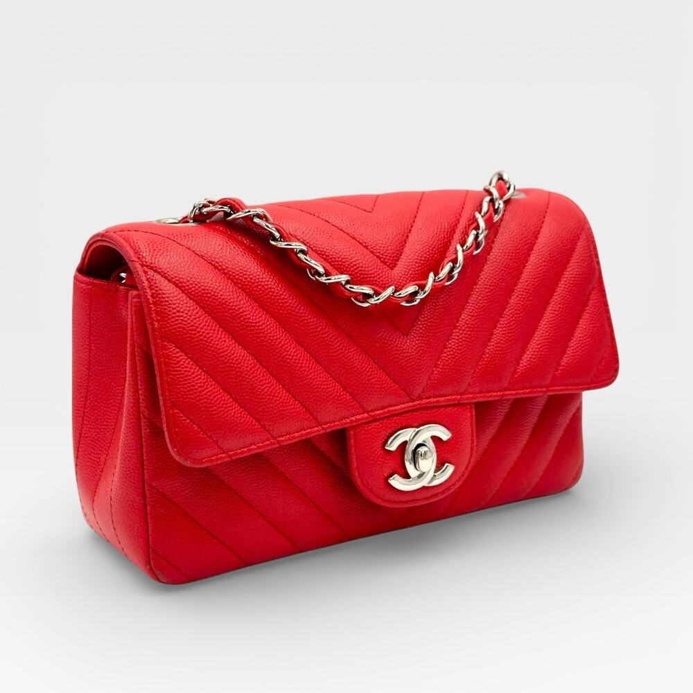 Rectangular Flap Mini Caviar Chevron Leather Shou… - image 4